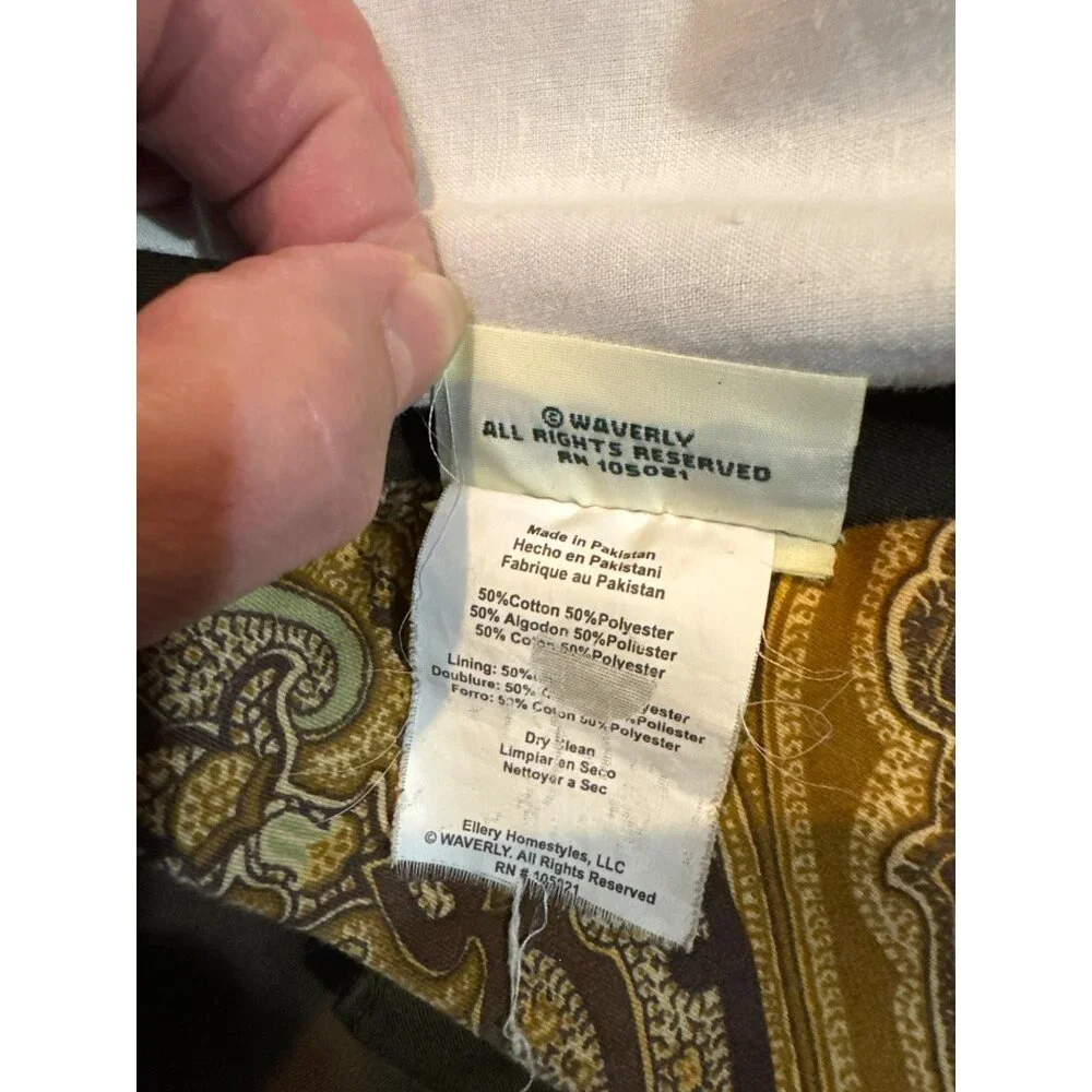 Vintage Waverly Paisley Pattern Scallop Lined Gathered Valance Curtain Tan & Bro